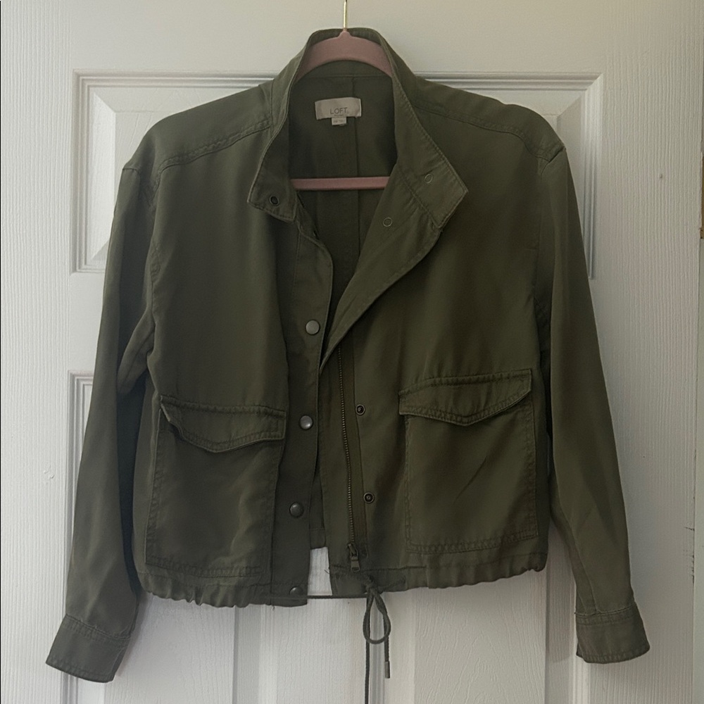 LOFT Olive Green Cropped Utility Jacket